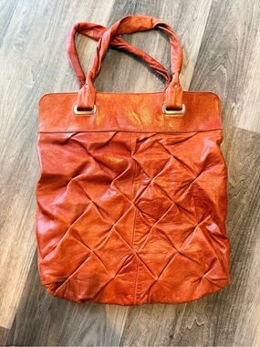 BCBG MaxAzria Y2K Rust Orange Tote Bag Purse Leather-Style Shoulder Bag Euc